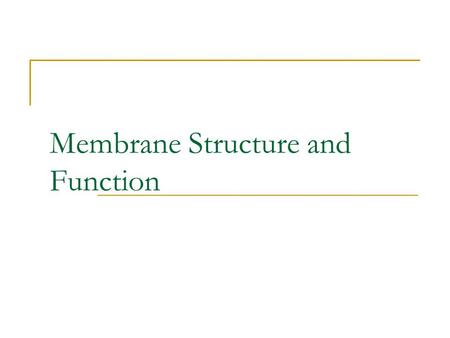 Membrane Structure and Function. Passive Transport.