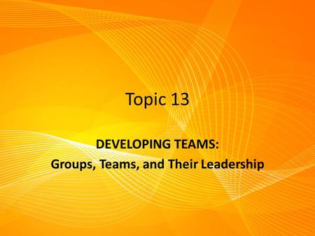 DEVELOPING TEAMS: Groups, Teams, and Their Leadership