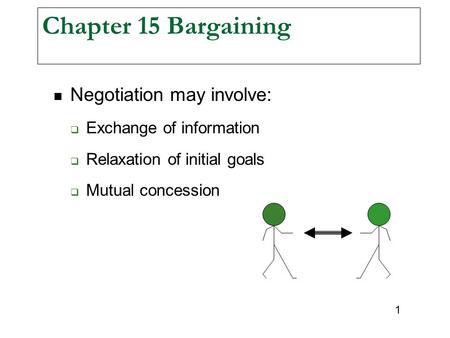 Chapter 15 Bargaining Negotiation may involve: Exchange of information