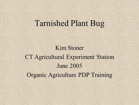 Tarnished Plant Bug Kim Stoner CT Agricultural Experiment Station June 2005 Organic Agriculture PDP Training.