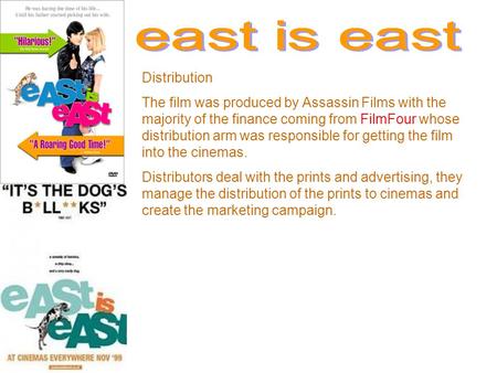 Distribution The film was produced by Assassin Films with the majority of the finance coming from FilmFour whose distribution arm was responsible for getting.