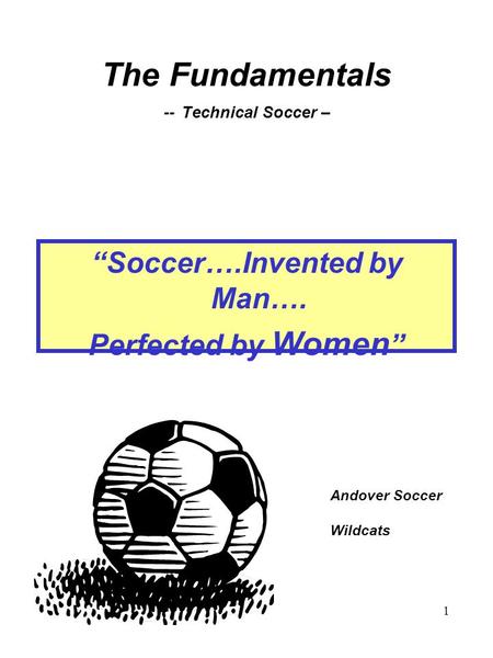 1 The Fundamentals -- Technical Soccer – “Soccer….Invented by Man…. Perfected by Women ” Andover Soccer Wildcats.