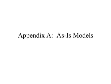 Appendix A: As-Is Models. Small Agency Models Small Agencies include: –Agriculture –Economic Development –Military Affairs –Arts & Humanities Small Agencies.