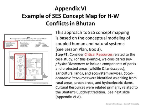 Appendix VI Example of SES Concept Map for H-W Conflicts in Bhutan This approach to SES concept mapping is based on the conceptual modeling of coupled.
