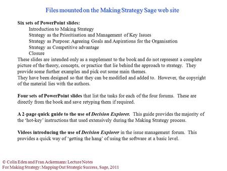 Files mounted on the Making Strategy Sage web site