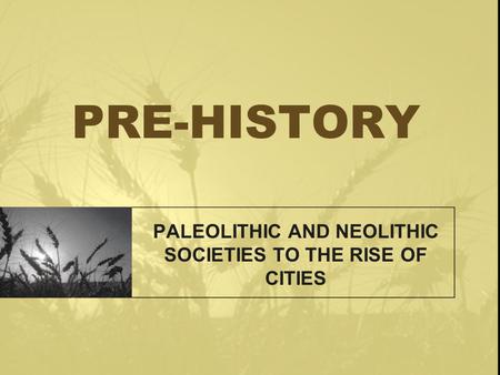PRE-HISTORY PALEOLITHIC AND NEOLITHIC SOCIETIES TO THE RISE OF CITIES.