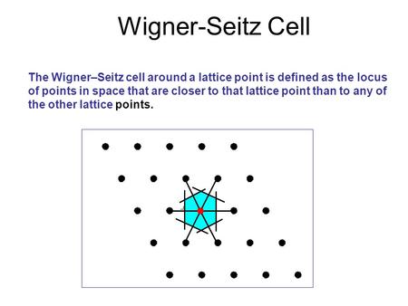 Wigner-Seitz Cell The Wigner–Seitz cell around a lattice point is defined as the locus of points in space that are closer to that lattice point than to.