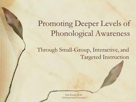 Terri Purcell, Ph.D. Cleveland State University Promoting Deeper Levels of Phonological Awareness Through Small-Group, Interactive, and Targeted Instruction.