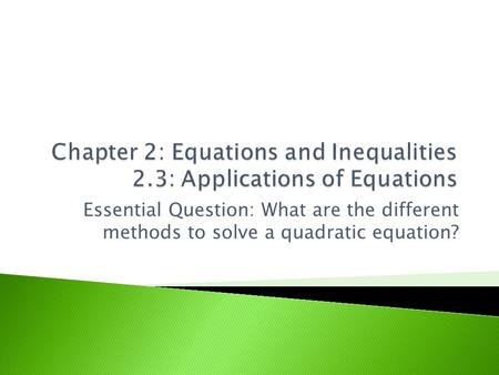 Chapter 2: Equations and Inequalities 2.3: Applications of Equations