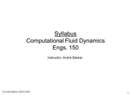 Syllabus Computational Fluid Dynamics Engs. 150