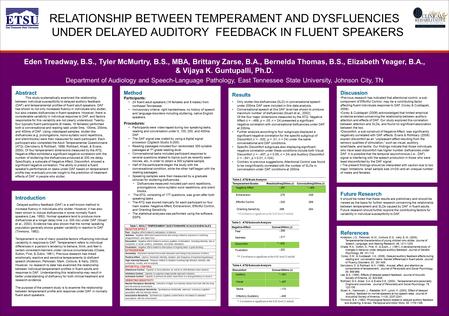 RELATIONSHIP BETWEEN TEMPERAMENT AND DYSFLUENCIES UNDER DELAYED AUDITORY FEEDBACK IN FLUENT SPEAKERS Eden Treadway, B.S., Tyler McMurtry, B.S., MBA, Brittany.