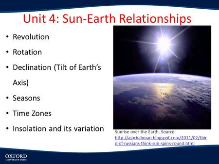 Unit 4: Sun-Earth Relationships