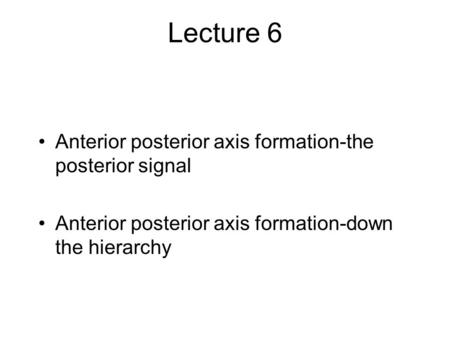 Lecture 6 Anterior posterior axis formation-the posterior signal Anterior posterior axis formation-down the hierarchy.