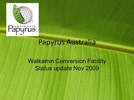 Papyrus Australia Walkamin Conversion Facility Status update Nov 2009.