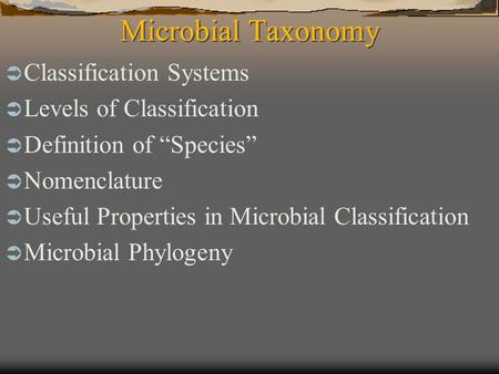 Microbial Taxonomy Classification Systems Levels of Classification