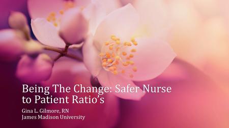 Being The Change: Safer Nurse to Patient Ratio’s Gina L. Gilmore, RNGina L. Gilmore, RN James Madison UniversityJames Madison University.