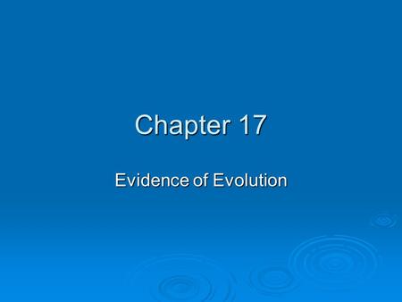 Chapter 17 Evidence of Evolution. Objectives  Be able to cite what biologist generally accept as evidence that supports evolution.  Explain how fossils,