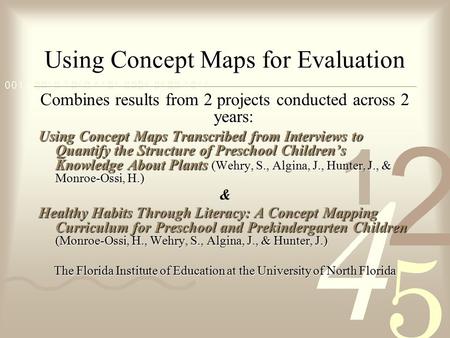 Using Concept Maps for Evaluation Combines results from 2 projects conducted across 2 years: Using Concept Maps Transcribed from Interviews to Quantify.