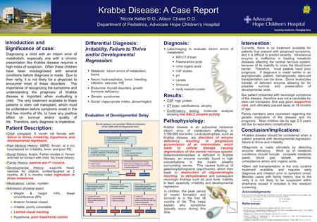 Krabbe Disease: A Case Report Nicole Keller D.O., Alison Chase D.O. Department of Pediatrics, Advocate Hope Children’s Hospital Krabbe Disease: A Case.