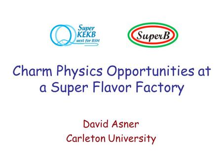 Charm Physics Opportunities at a Super Flavor Factory David Asner Carleton University.