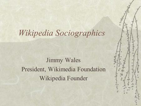 Wikipedia Sociographics Jimmy Wales President, Wikimedia Foundation Wikipedia Founder.