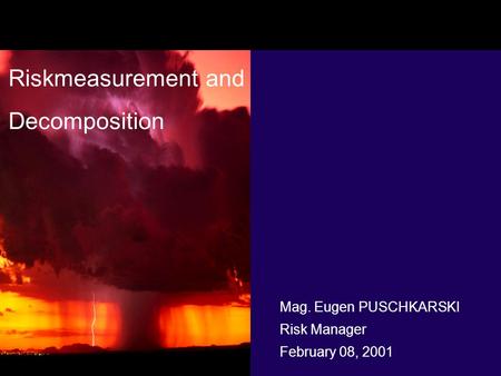 Mag. Eugen PUSCHKARSKI Risk Manager February 08, 2001 Riskmeasurement and Decomposition.