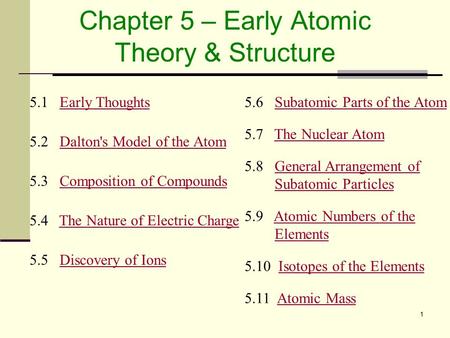 Chapter 5 – Early Atomic Theory & Structure