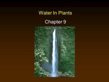 Water In Plants Chapter 9 Copyright © McGraw-Hill Companies Permission