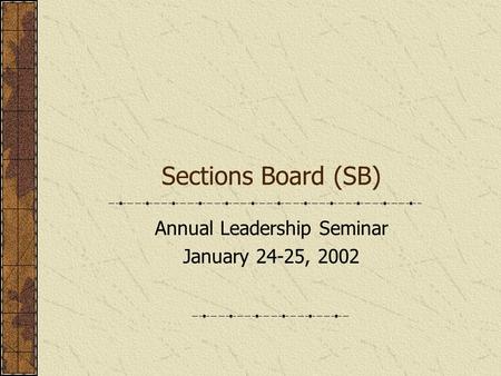 Sections Board (SB) Annual Leadership Seminar January 24-25, 2002.