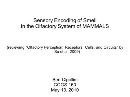 Sensory Encoding of Smell in the Olfactory System of MAMMALS