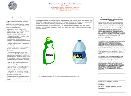 Hazards of Mixing Household Chemicals Billie Jo Rich Department of Chemistry and Chemical Engineering, South Dakota School of Mines and Technology Rapid.