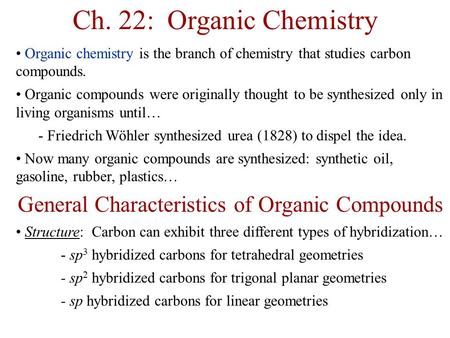 General Characteristics of Organic Compounds
