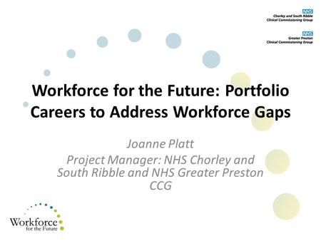 Workforce for the Future: Portfolio Careers to Address Workforce Gaps Joanne Platt Project Manager: NHS Chorley and South Ribble and NHS Greater Preston.