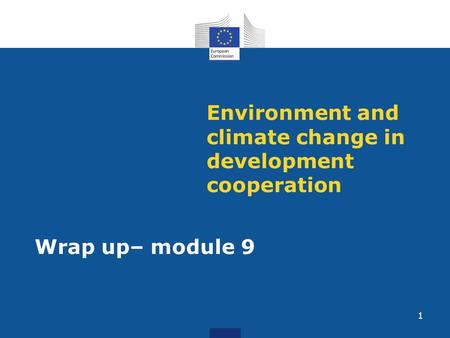 Environment and climate change in development cooperation Wrap up– module 9 1.