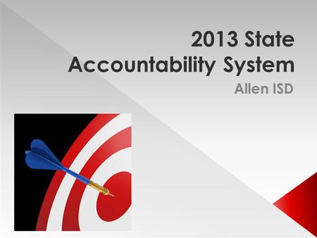 2013 State Accountability System Allen ISD. State Accountability under TAKS program:  Four Ratings: Exemplary, Recognized, Academically Acceptable, Academically.