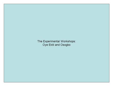 The Experimental Workshops: