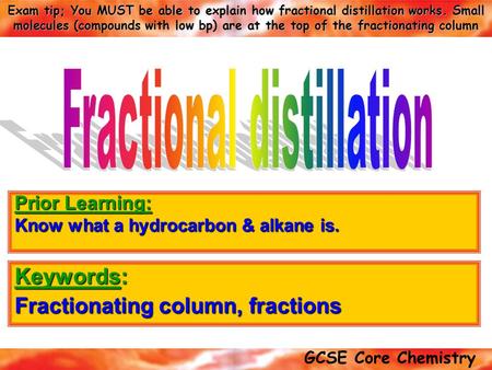 Keywords: Fractionating column, fractions