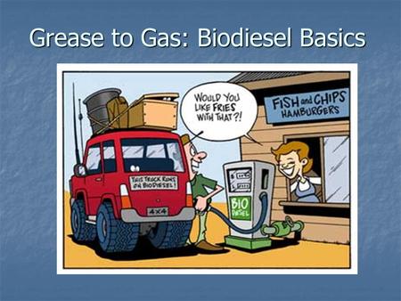 Grease to Gas: Biodiesel Basics. Today we will…. Examine why biodiesel is an important alternative fuel to petroleum based diesel Examine why biodiesel.