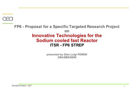 1 Nuclear Division - GLF FP6 - Proposal for a Specific Targeted Research Project on Innovative Technologies for the Sodium cooled fast Reactor ITSR - FP6.