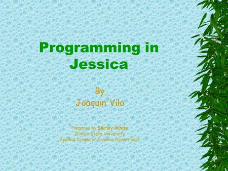 Programming in Jessica By Joaquin Vila Prepared by Shirley White Illinois State University Applied Computer Science Department.