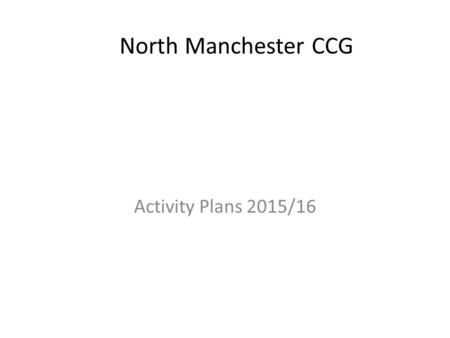 North Manchester CCG Activity Plans 2015/16. Demand – GP Referrals Actual growth 2013/14 to 2014/15 3.6%