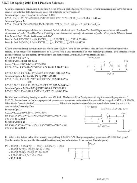 MGT 326 Spring 2015 Test 1 Problem Solutions