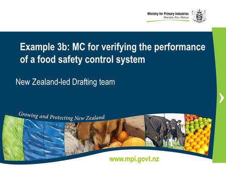 Www.mpi.govt.nz New Zealand-led Drafting team Example 3b: MC for verifying the performance of a food safety control system.