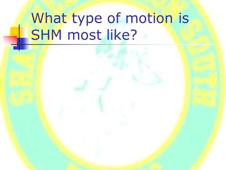 What type of motion is SHM most like?. S.H.M. and circular motion have a lot in common. Both are periodic. Both have positions described by sine functions.