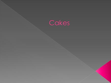  Describe five types of cakes and their mixing method  Demonstrate how to scale and pan cakes  Bake, cool, and serve cakes.