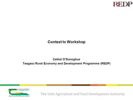 Context to Workshop Cathal O’Donoghue Teagasc Rural Economy and Development Programme (REDP)