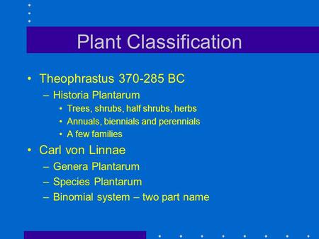 Plant Classification Theophrastus BC Carl von Linnae