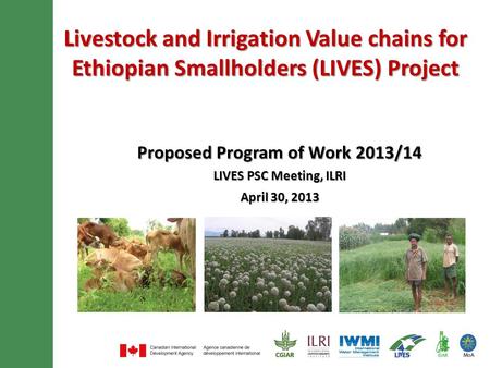 Livestock and Irrigation Value chains for Ethiopian Smallholders (LIVES) Project Proposed Program of Work 2013/14 LIVES PSC Meeting, ILRI April 30, 2013.