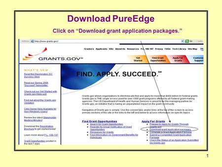 1 Download PureEdge Click on “Download grant application packages.”