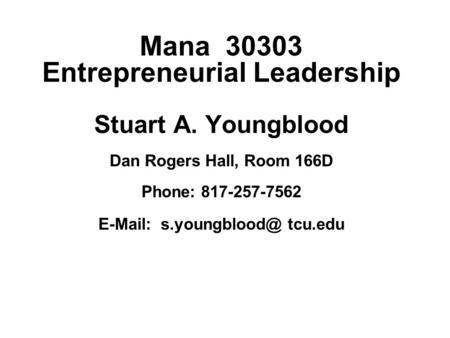Mana Entrepreneurial Leadership Stuart A